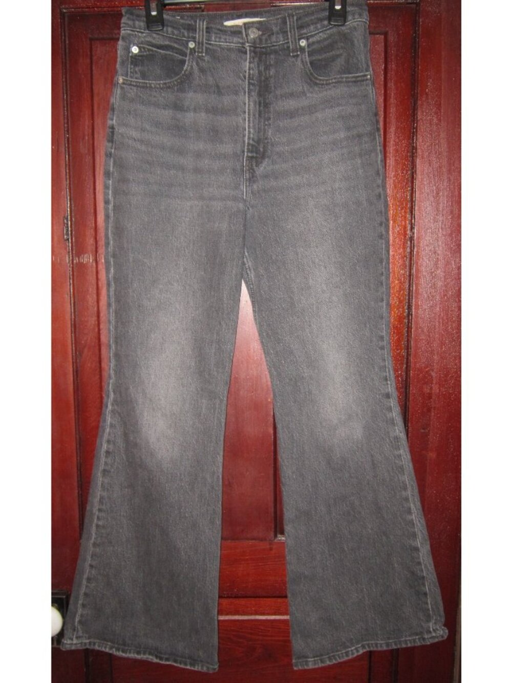 Levi's 28 Jeans 70s High Rise Flare Black Gray Boho Bell Wide Rigid Denim 28x30